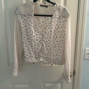 Abercrombie & Fitch button mix media printed floral blouse